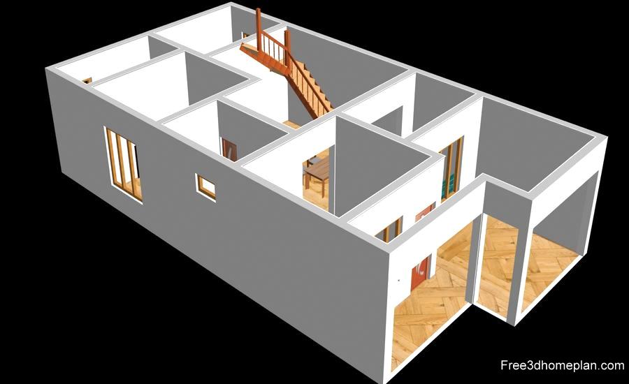 2 Room House Map 8X16M Plans Free Download Small Home Design | Download Free 3D Home Plan