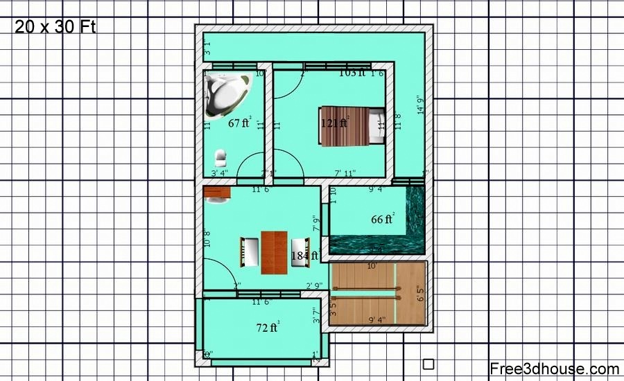 20x30 Plans Free Small House, 600 Sq Ft House Plans 2 Bedroom 3d